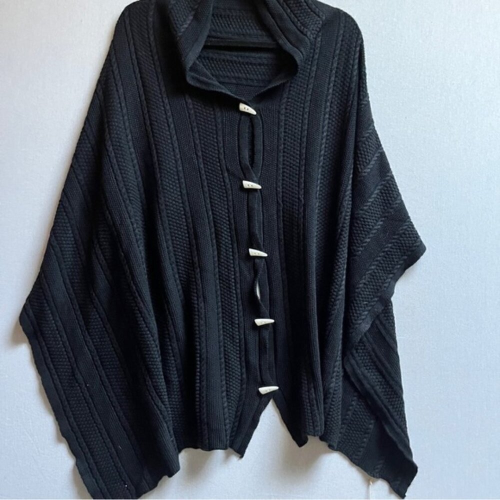 NWT Blue Sky Organic Bamboo Cotton Cable Knit Shawl Sweater Cape Poncho One Size